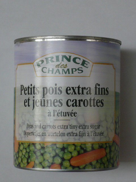 Petit pois Extra Fin et Jeune Carottes a l'etuves boite 4/4