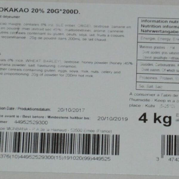 Cacao Poudre Petit Dejeuner Deshydrate 20gr X 200 (Préco)
